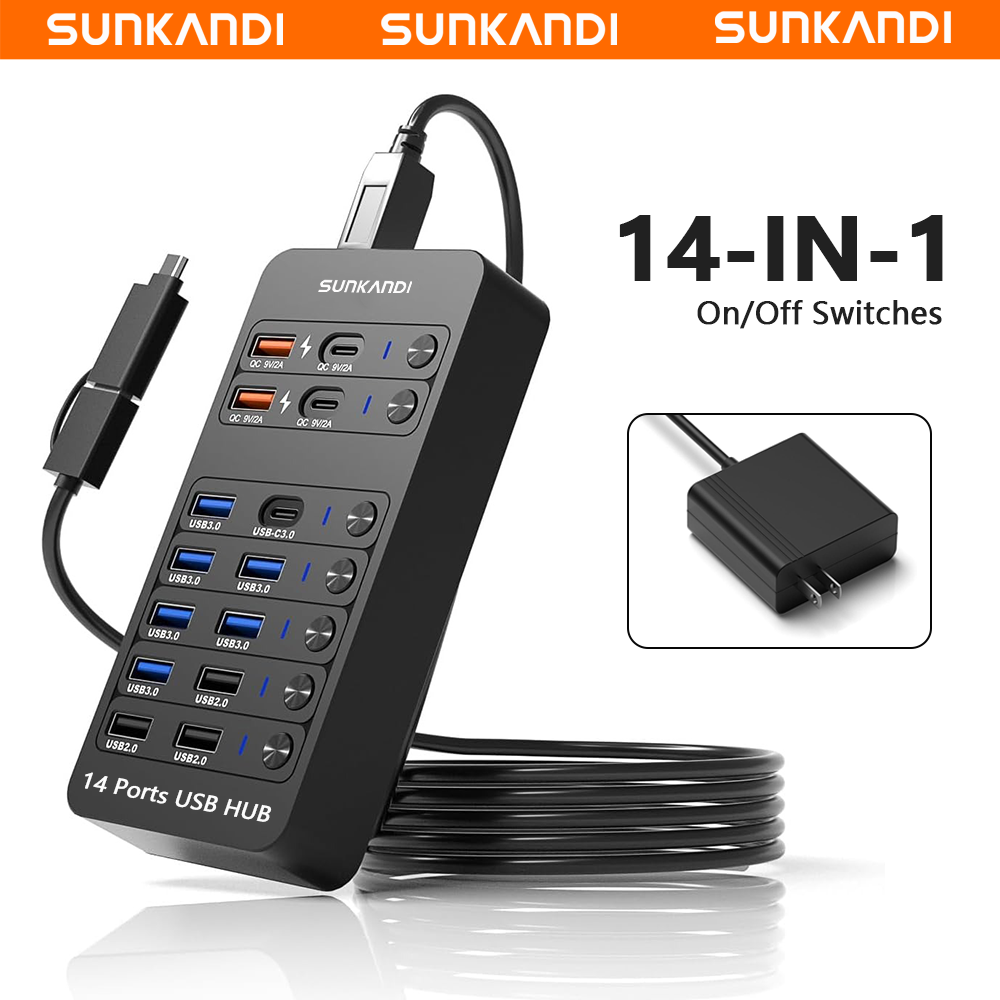 Usb Hub Gaming - SUNKANDI 14-in-1-betriebener USB-Hub, USB-Daten-Hub, LED, individuelles